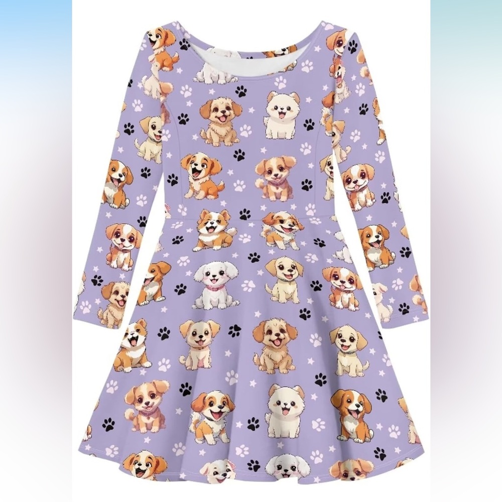 NEW Long Sleeve Swing Dress in Purple Puppy Dog